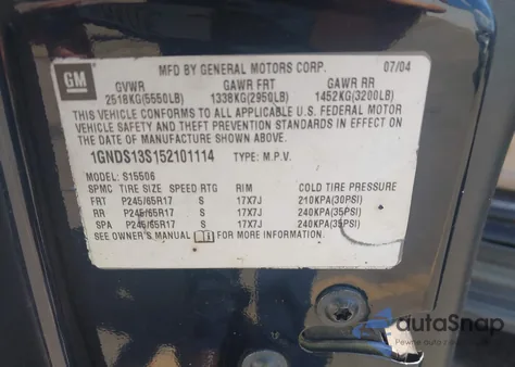 2005 Chevrolet Trailblazer Lt from USA, damaged, VIN 1GNDS13S152101114